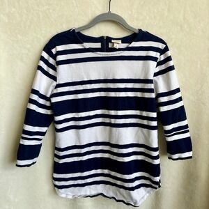 Merona Navy Blue White Striped 3/4 Sleeve‎ Zipper Back Shirt Size Small Nautical